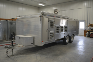 This specialized trailer safely hauls up to 10 dogs for field trial competitions. In 2016, Johnson traveled 22,000 miles to attend competitions across the United States. 
