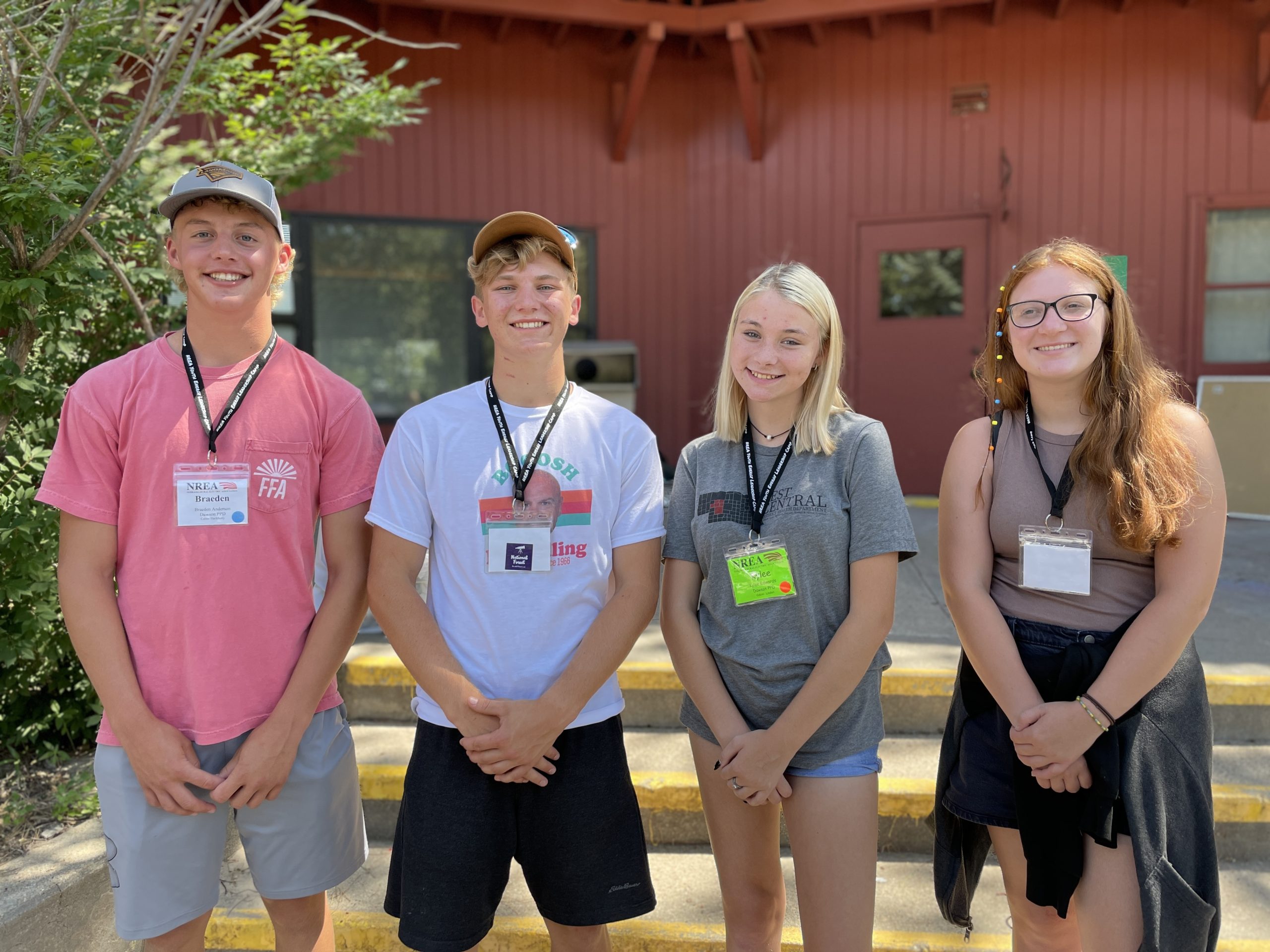 Students attended the Nebraska Rural Electric Association Youth Energy Leadership Camp on behalf of Dawson Public Power District. From left: Braeden Anderson, Austin Smith, Kylee Edwards (2021 YELC attendee and 2022 junior camp counselor) and Ava Brodine.