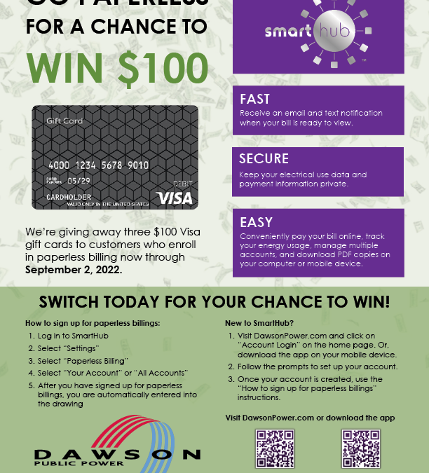 Go paperless for a chance to win $100