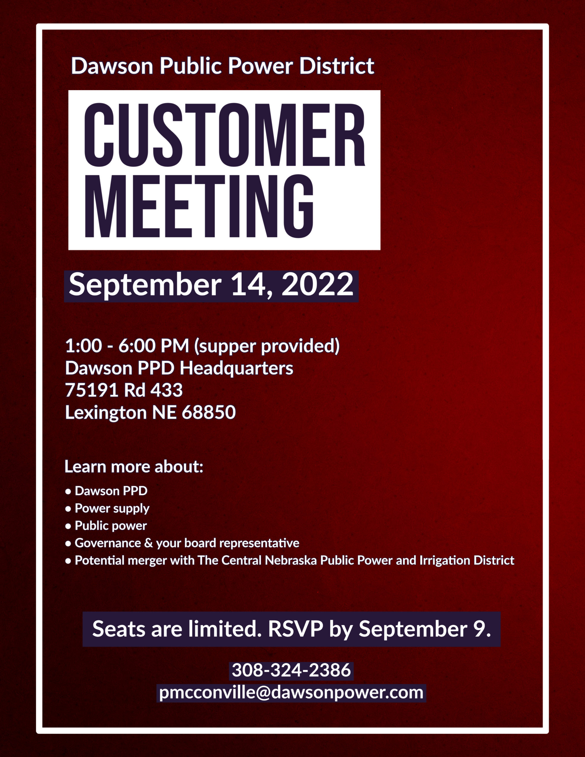An invitation to the Dawson PPD customer meeting on September 14, 2022
