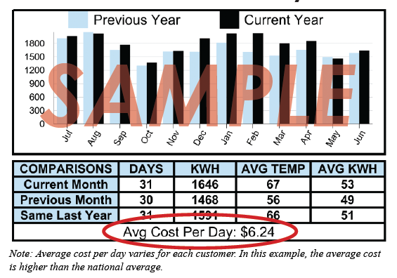 Note: Average cost per day varies for each customer. In this example, the average cost is higher than the national average noted on page B.